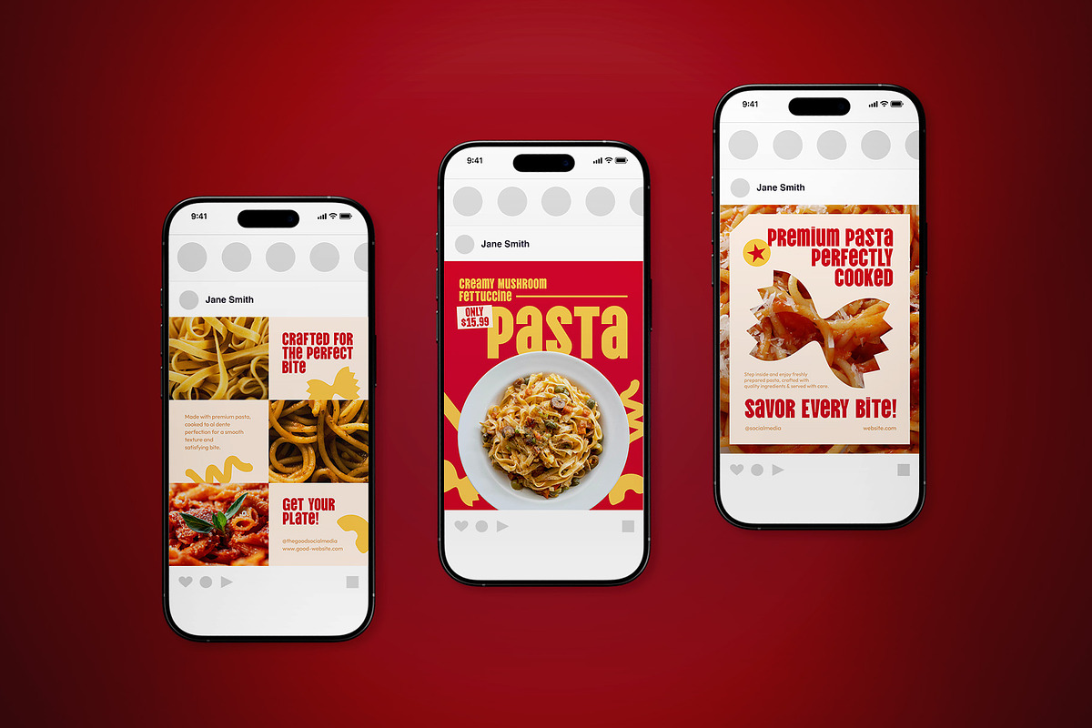 Pasta Restaurant Social Media Pack, a Flyer Template by The Good Store (Photo 4 of 4)