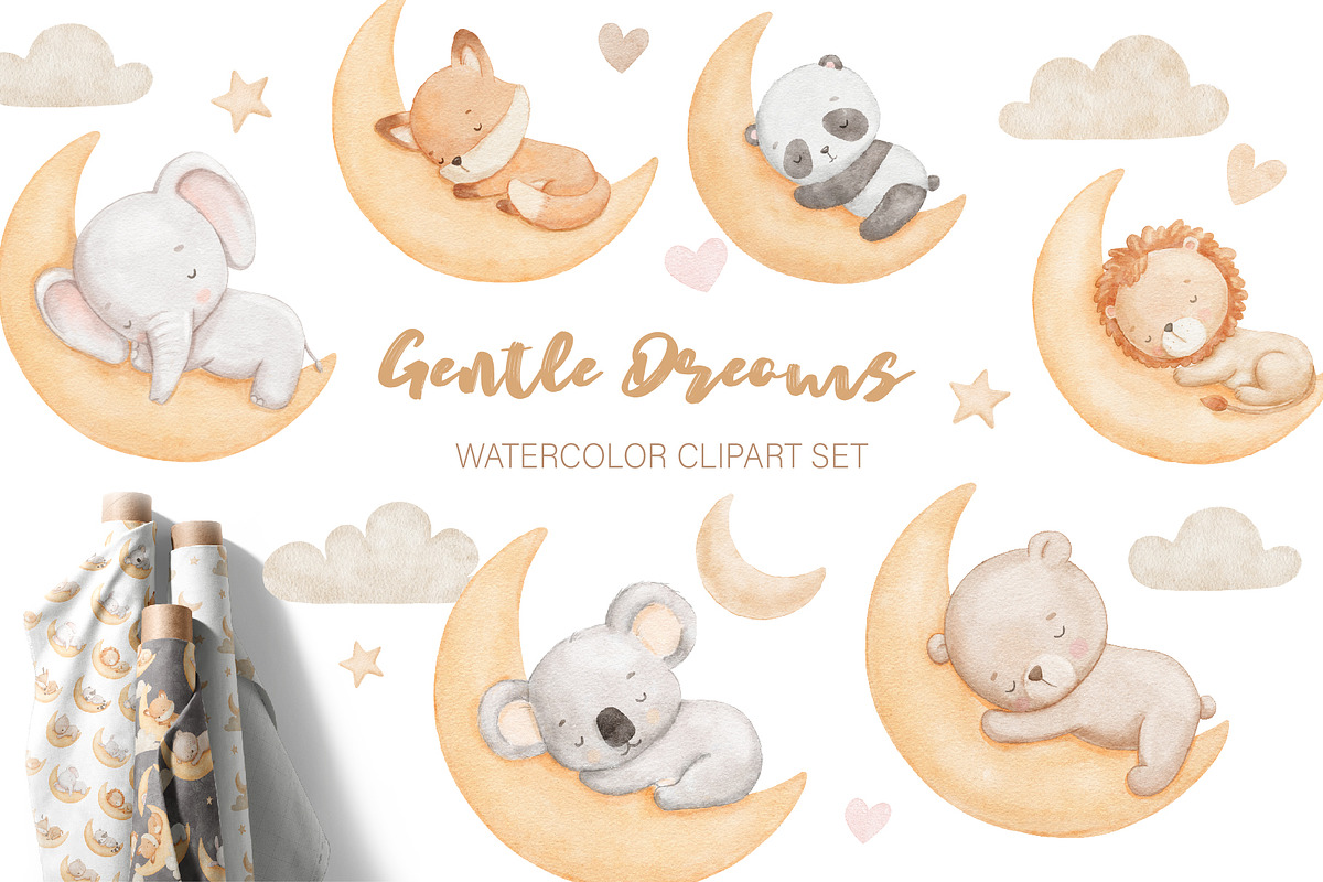 Watercolor sleeping baby animals, an Illustration by ElenaPlatovaArt (Photo 1 of 12)