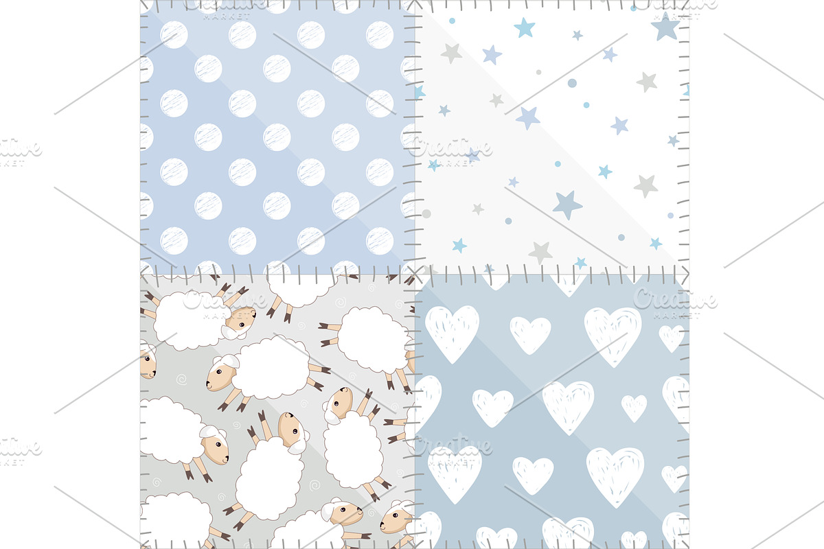 Seamless patchwork pattern with, an Animal Illustration by Toltemara