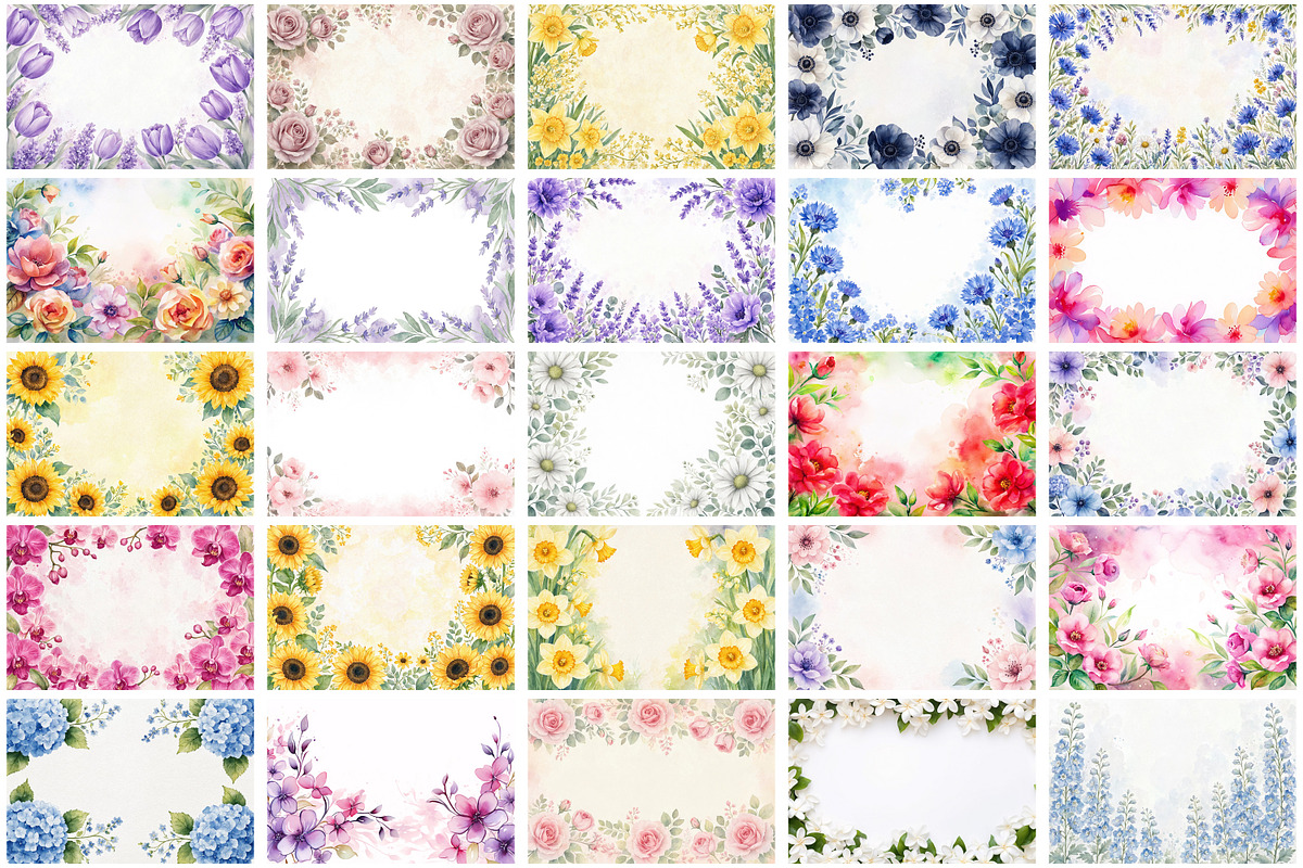 Watercolor Flowers Border Background, a Background Graphic by Forhadx5 (Photo 3 of 16)