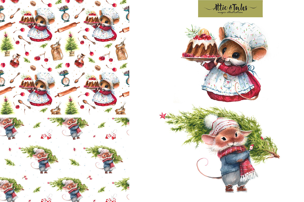 Watercolor Christmas Mice, an Illustration by atticandtales (Photo 3 of 3)