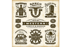 Vintage Western Labels & Badges Set