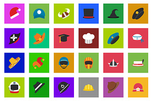 25 Cap & Hat Flat Icon Set