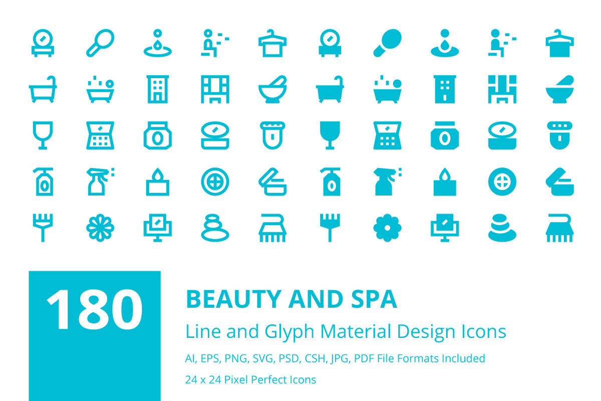 180 Beauty and Spa Material Icons, a Solid Icon by Creative Stall (Photo 1 of 5)