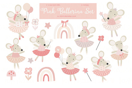 Pink Ballerina clipart and paper set