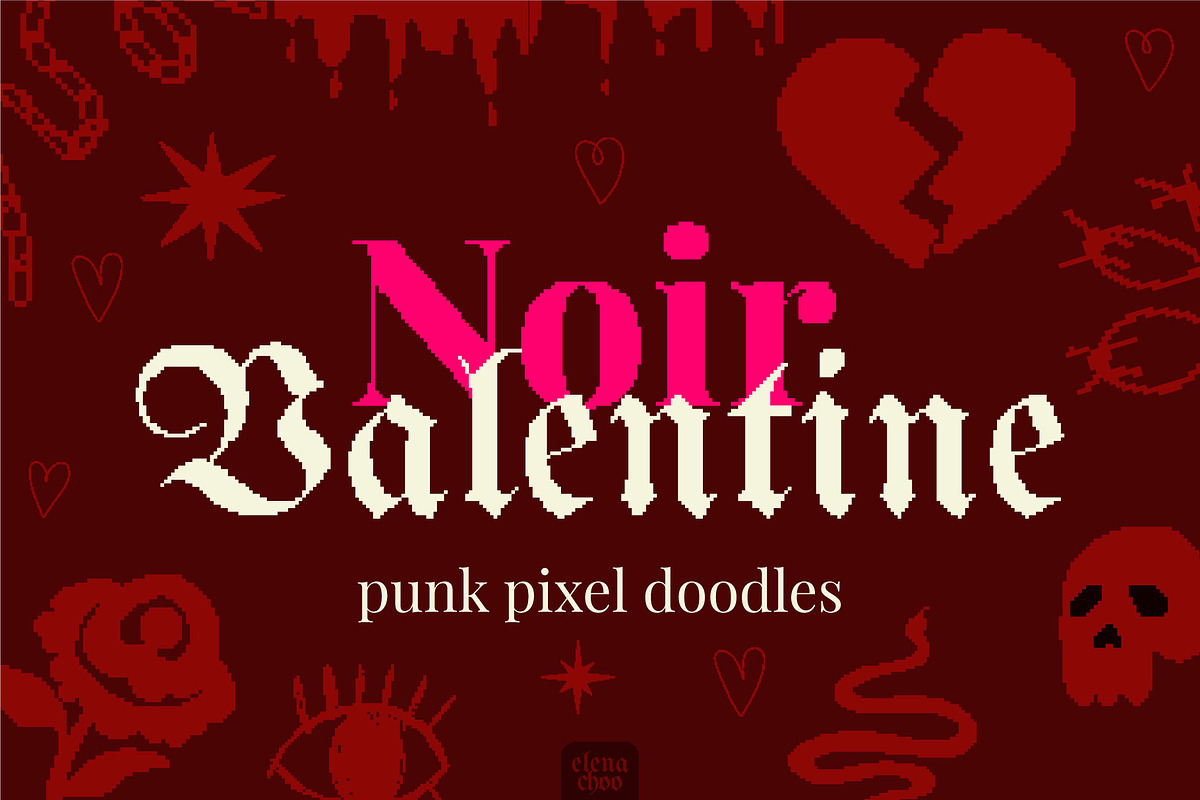 Noir Valentine punk pixel doodles, an Object Graphic by Elena Choo (Photo 1 of 13)