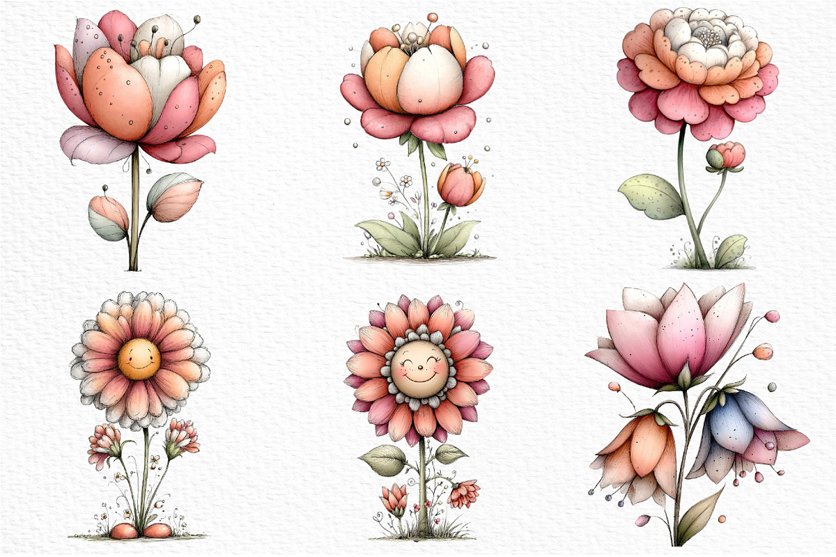 Whimsical Flowers Spring Clipart Png, an Illustration by Craft Nest (Photo 5 of 11)