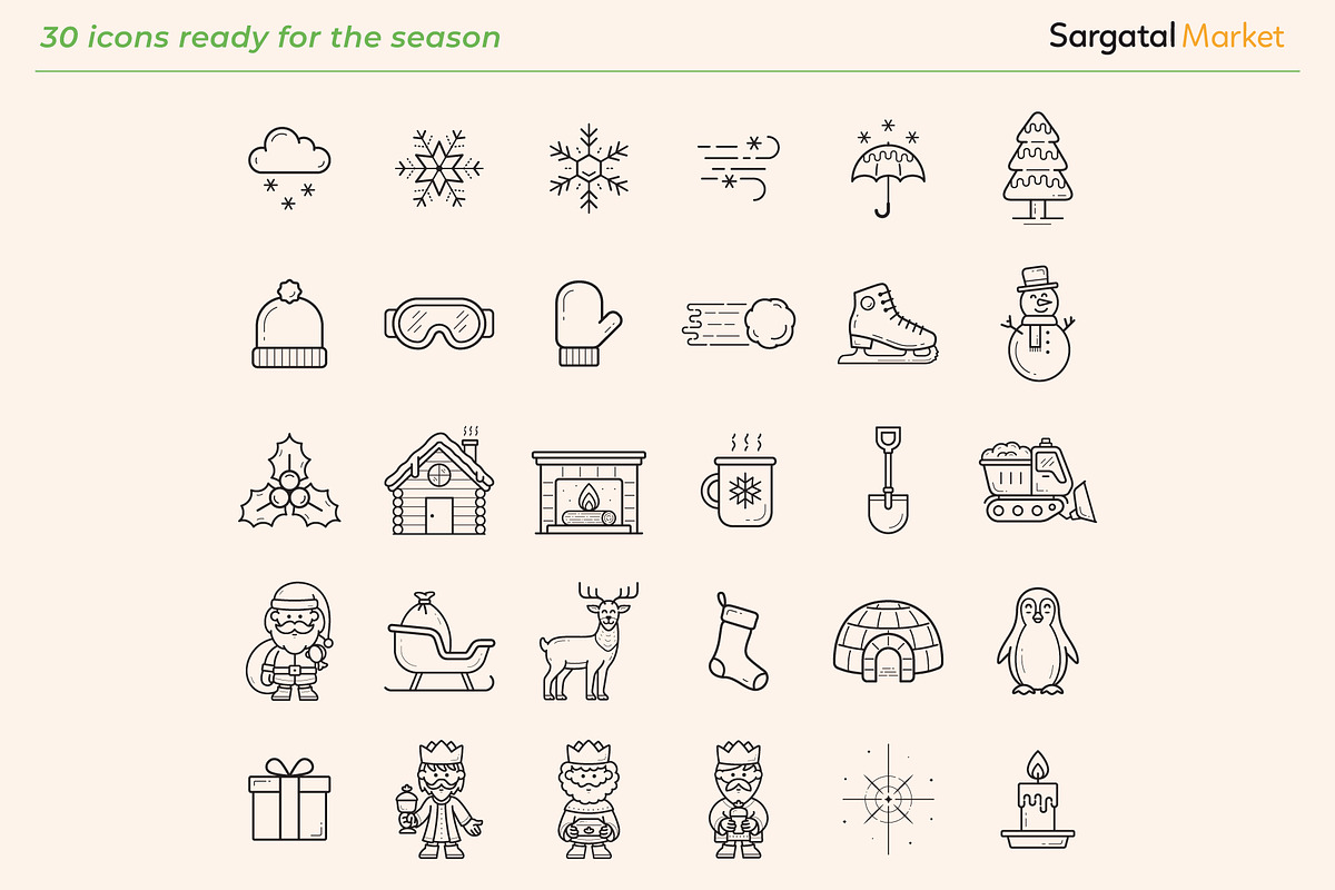 Winter and Christmas Outline Icons, an Outline Icon by Sargatal (Photo 4 of 4)