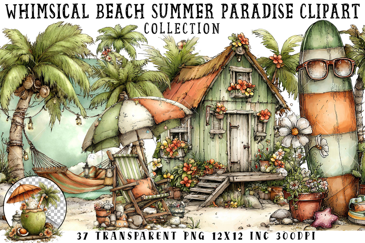 Whimsical Beach Summer Paradise Clip, an Illustration by OK Design (Photo 1 of 6)