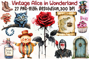 Vintage Alice in Wonderland Clipart, an Illustration by Sublimation Artist