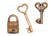 Watercolor vintage Keys and locks, an Object Illustration by ArtfulStudio (Thumbnail 6 of 8)