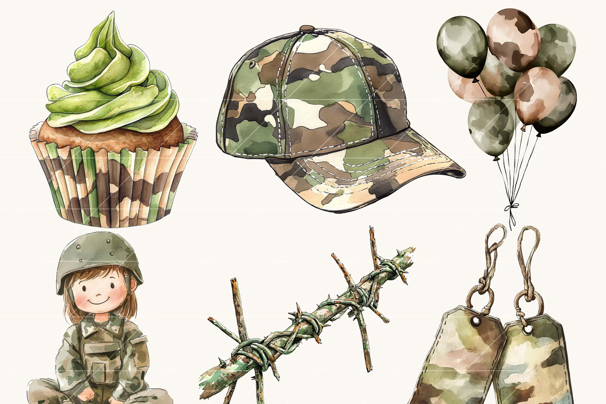 Cute little Soldiers Clipart Bundle, a Person Illustration by SparkyDesignsUS (Photo 2 of 9)