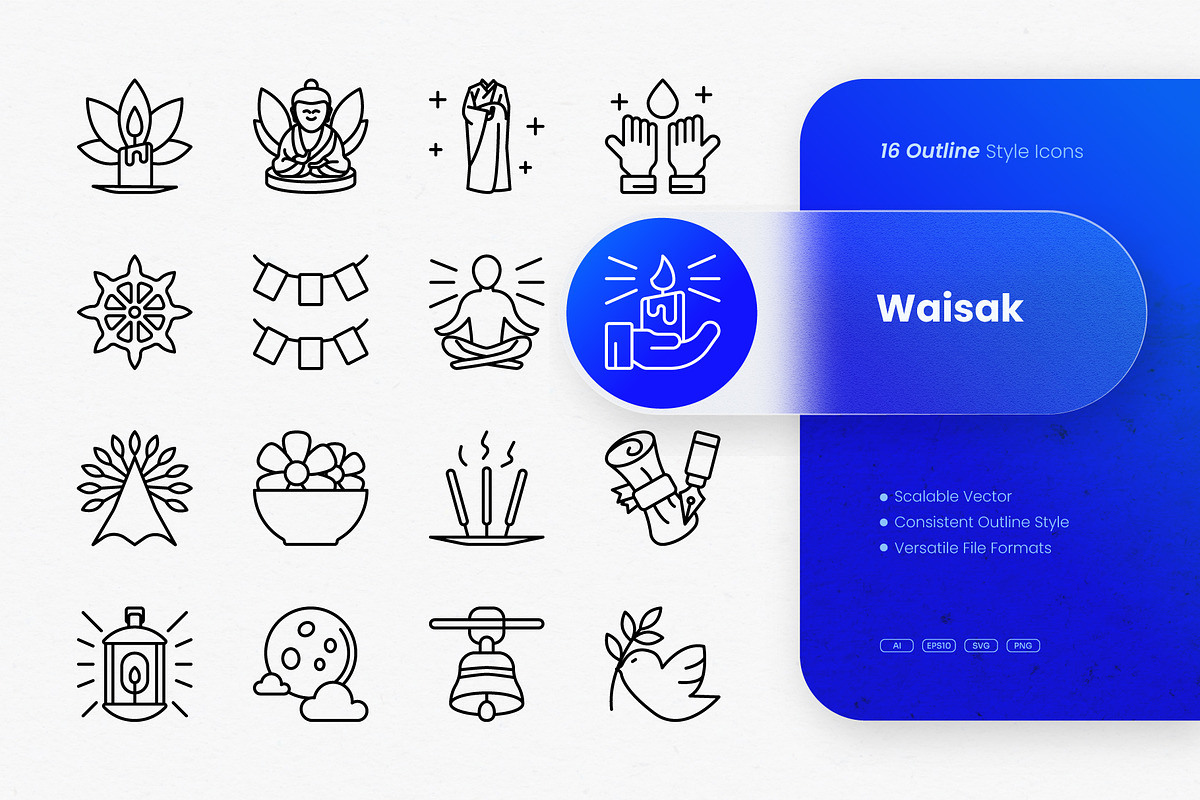 Waisak Outline Icons, an Outline Icon by cidcud_graphic