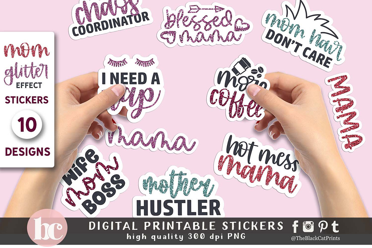 Mom Stickers Glitter Effect PNG EPS, a Decorative Illustration by TheBlackCatPrints (Photo 3 of 6)