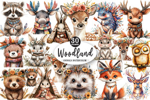 Boho Woodland Animals Watercolor Cli, an Illustration by Watercolor design