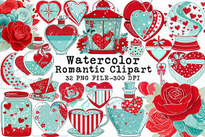 Watercolor Romantic Clipart, an Illustration by Libby Wishes