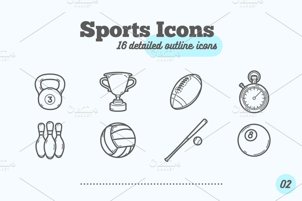16 Sports Icons, an Outline Icon by Snitovets (Photo 2 of 2)