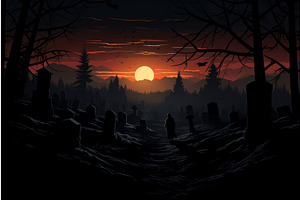 Graveyard Silhouette. Generate Ai