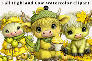 Fall Highland Cow Watercolor Clipart, a Seasonal Illustration by CreationArt (Thumbnail 1 of 5)