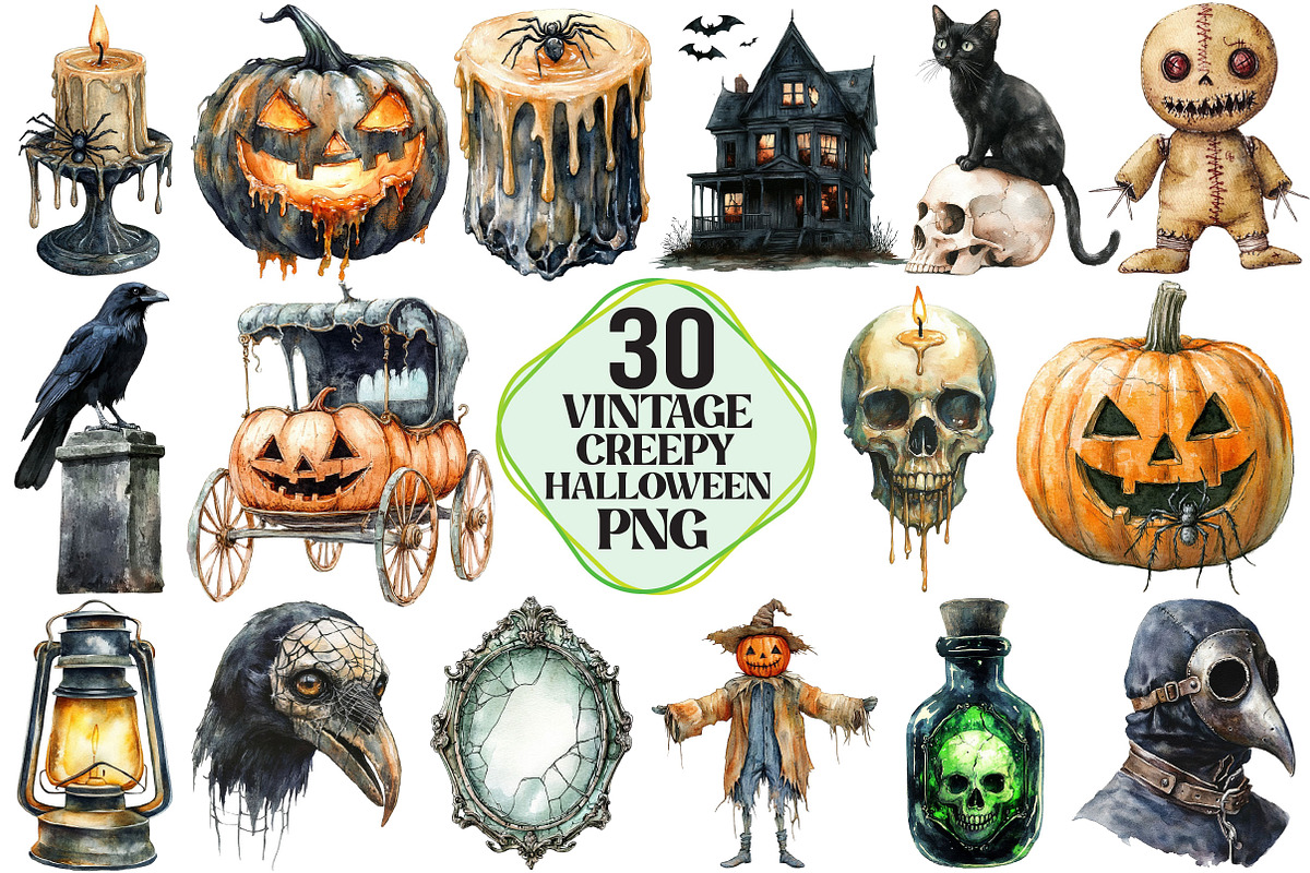 Vintage Creepy Halloween Clipart, an Illustration by Pixels.Craft (Photo 1 of 7)