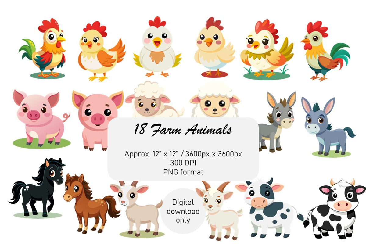 Farm Animals, Clipart, PNGs, an Object Graphic by Kat's Artful Creations (Photo 1 of 9)