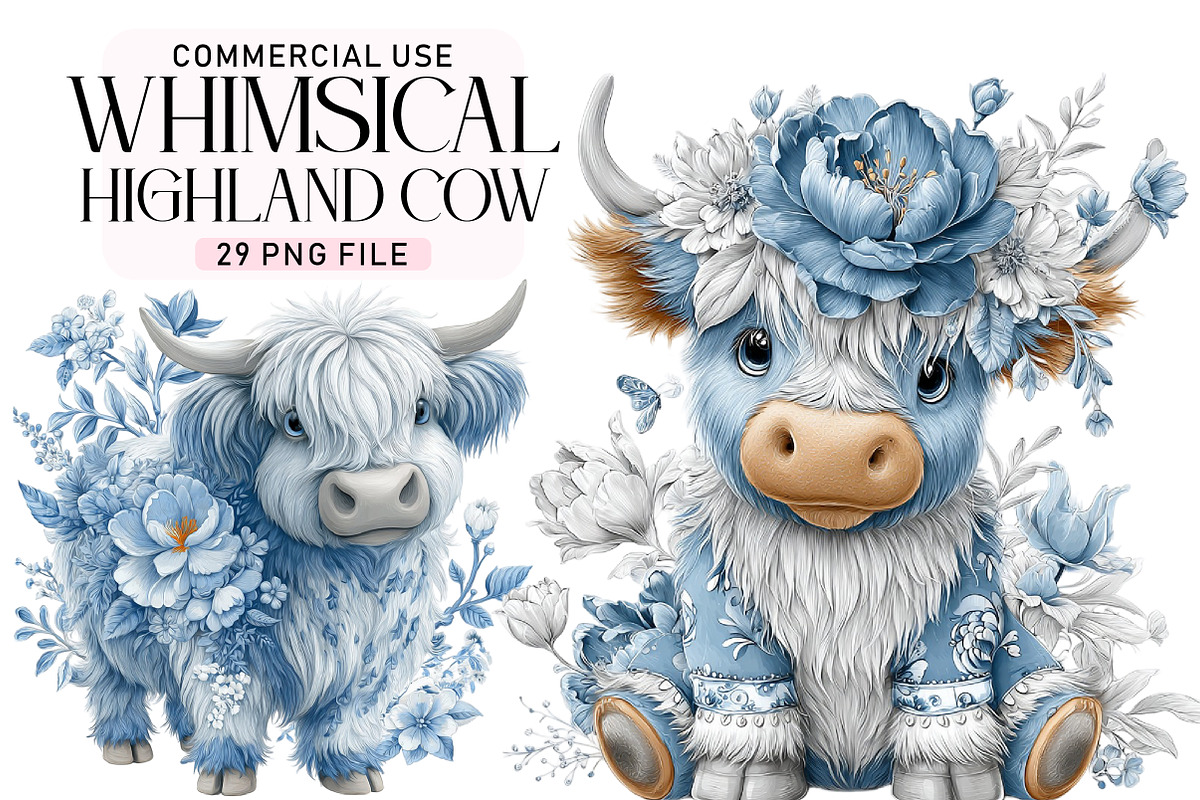 Whimsical Highland Cow Clipart, a Seasonal Illustration by Daily.Designs (Photo 1 of 5)