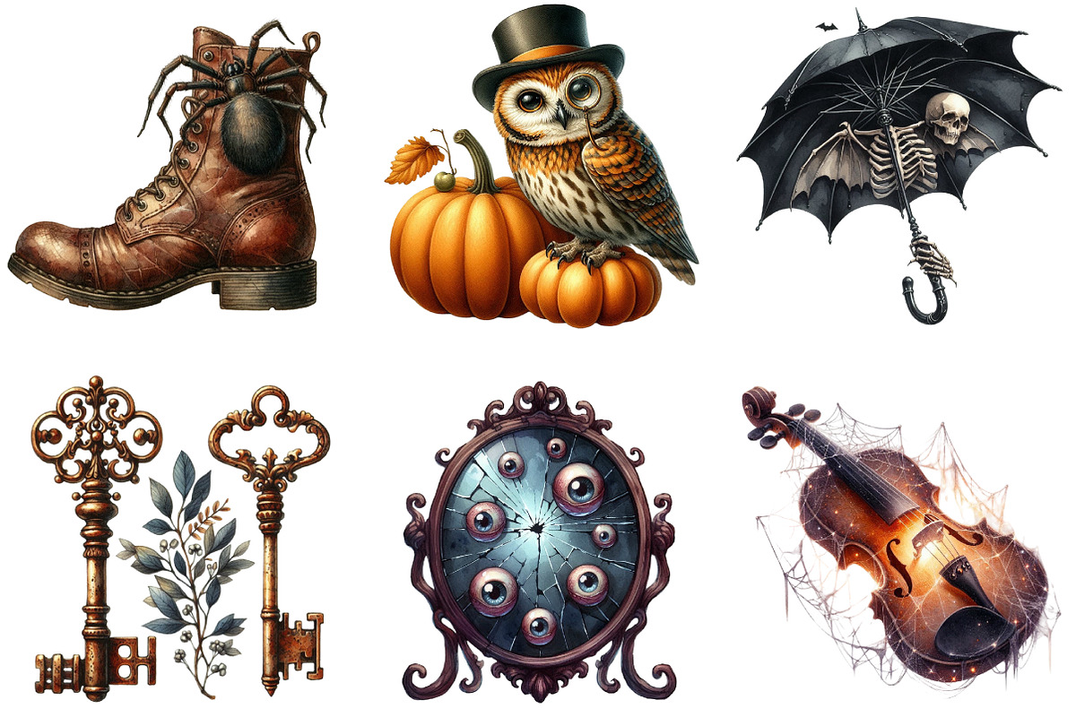 VIntage Hallloween Stickers Bundle, a Seasonal Illustration by DreamArtGraphic (Photo 4 of 5)