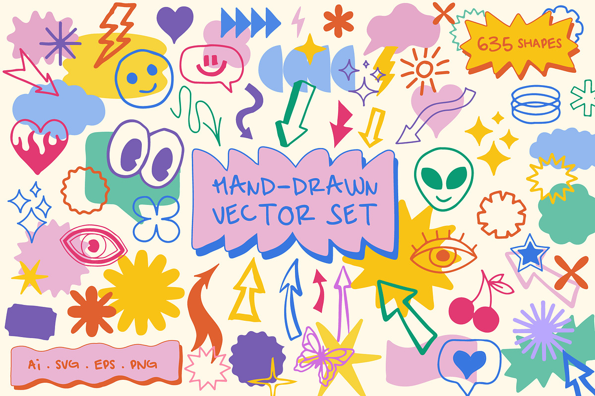 HAND DRAWN DOODLE SHAPES VECTOR SET, a Pattern Graphic by craftlove (Photo 1 of 12)