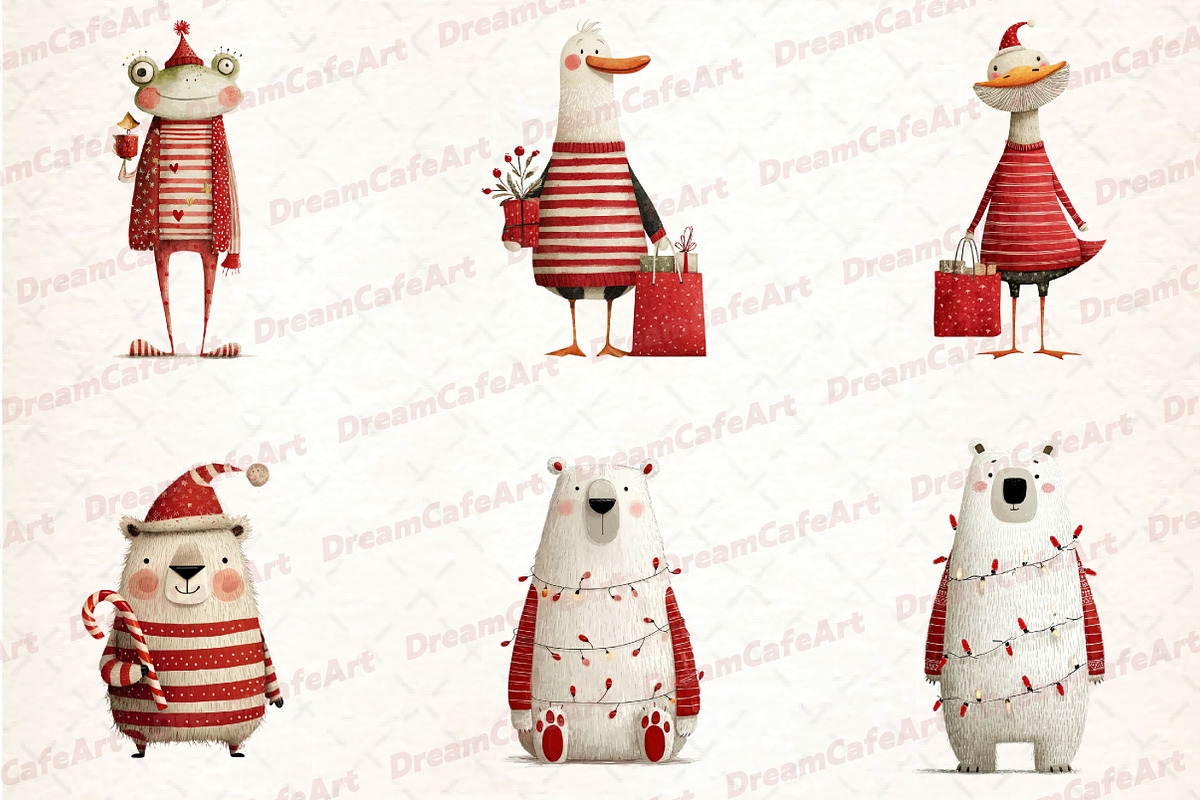 Funny Christmas Animals Clipart, an Illustration by DreamCafeArt (Photo 3 of 8)