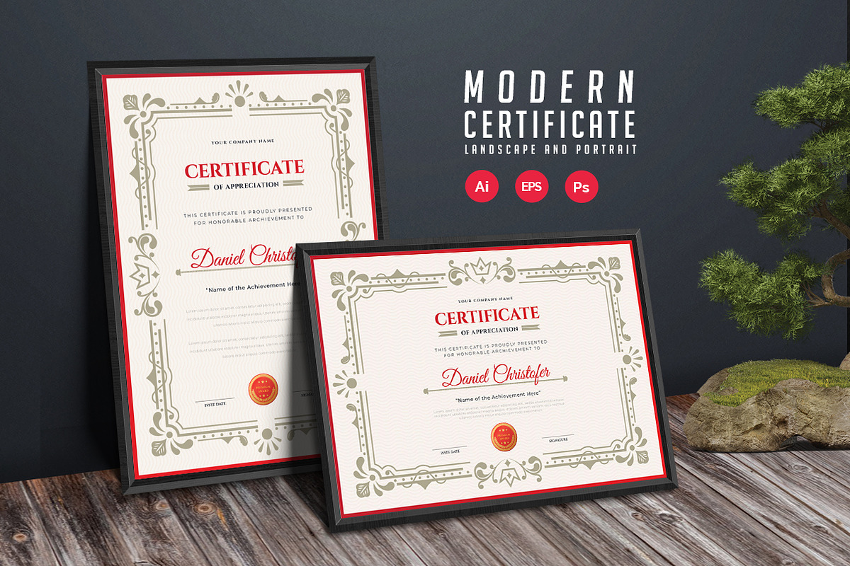 572. Modern Certificate Template, a Stationery Template by CreativeRezwan (Photo 2 of 3)