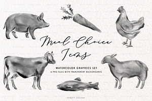 Watercolor Meal Choice Icons Set, an Icon by BirDIY Design