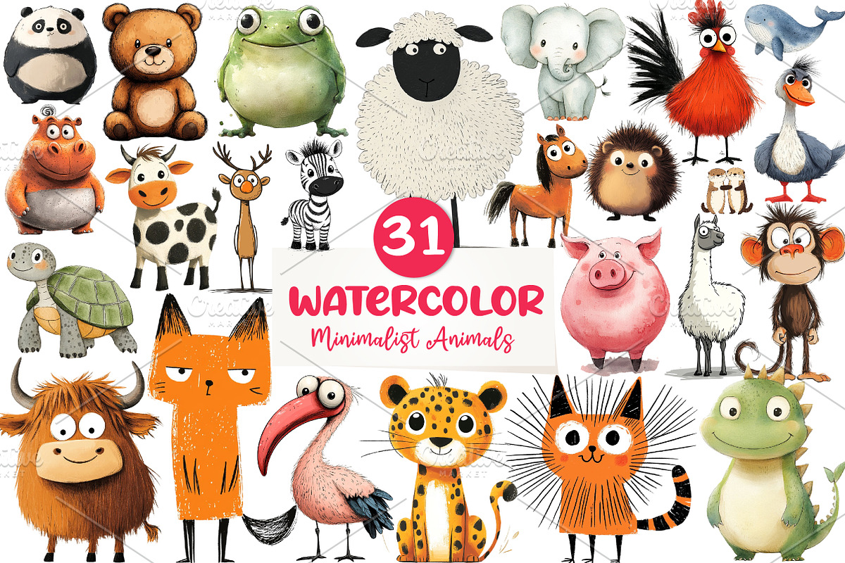 Animals Minimalist Cartoon Clipart, an Illustration by CreationArt (Photo 1 of 4)