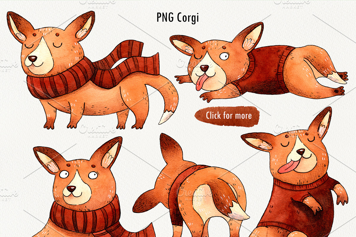 Corgi watercolor set, an Animal Illustration by Ekaterina Goncharova (Photo 2 of 10)