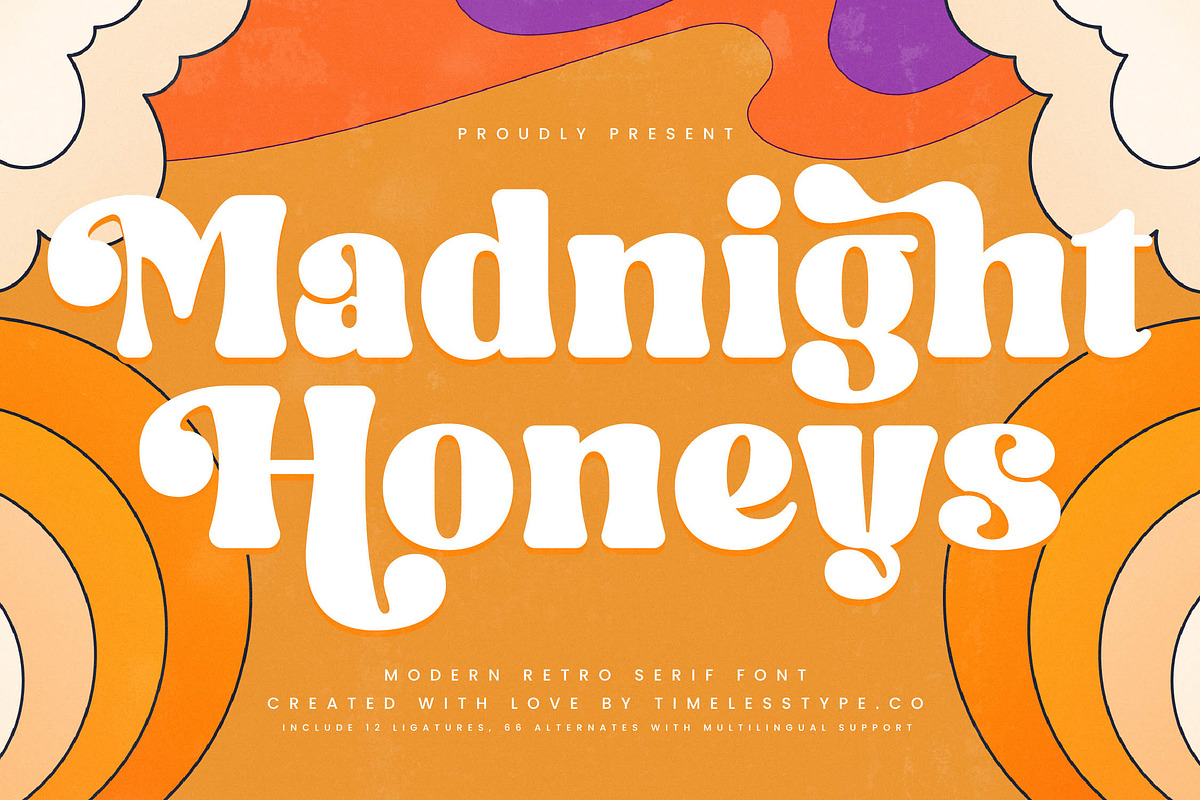 Madnight Honeys Retro Groovy Font, a Serif Font by timelesstype.co (Photo 1 of 20)