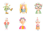 whimsical funny old lady clipart, an Illustration by CreationArt (Thumbnail 3 of 5)