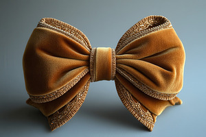 Elegant golden velvet bow with intri, a Photo by Tanuart