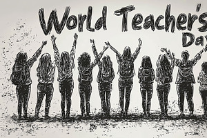 Celebrating World Teachers' Day with expressive hand-drawn figures, an Illustration by AS photostudio