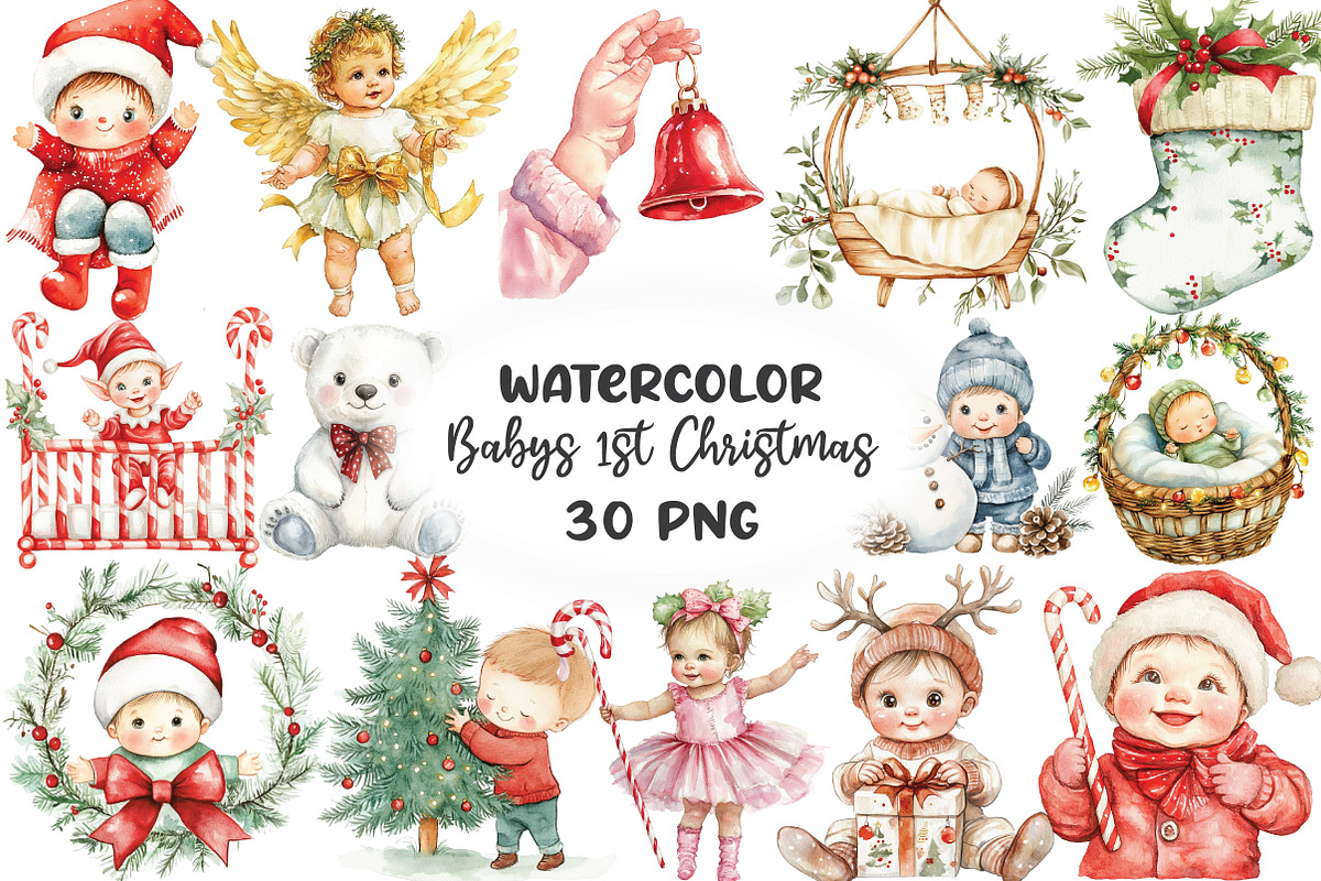 Baby's 1st Christmas Festive Clipart, an Illustration by CraftArtStudio (Photo 1 of 6)