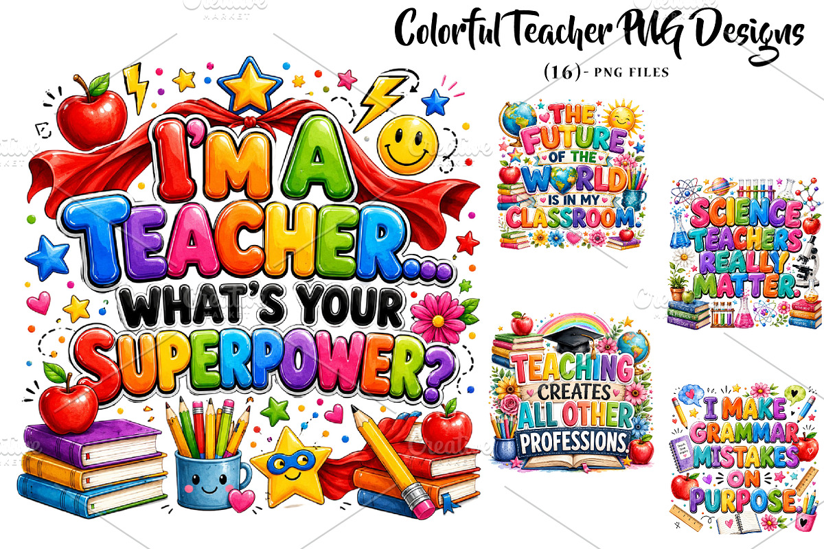 Colorful Teacher PNG Designs, a Seasonal Illustration by CreationArt (Photo 1 of 4)