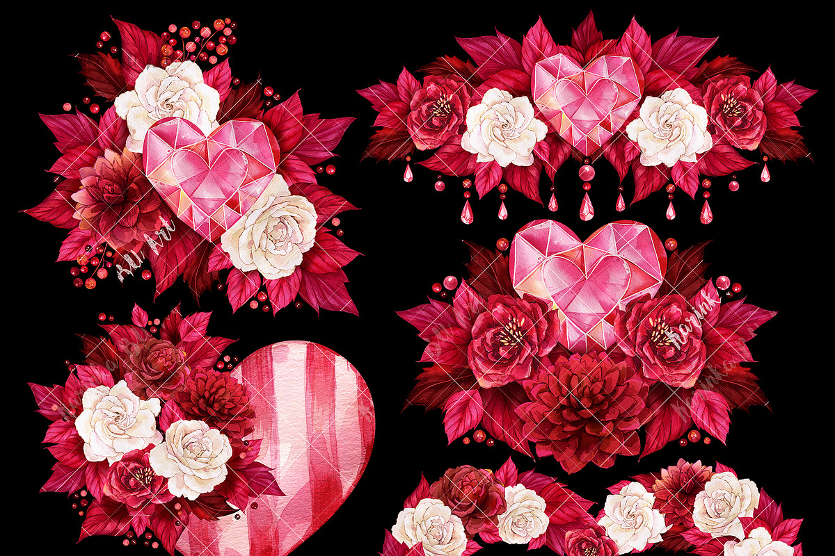 Red Valentines Day bouquets 12 PNG, a Decorative Illustration by KarinkaBU (Photo 5 of 5)