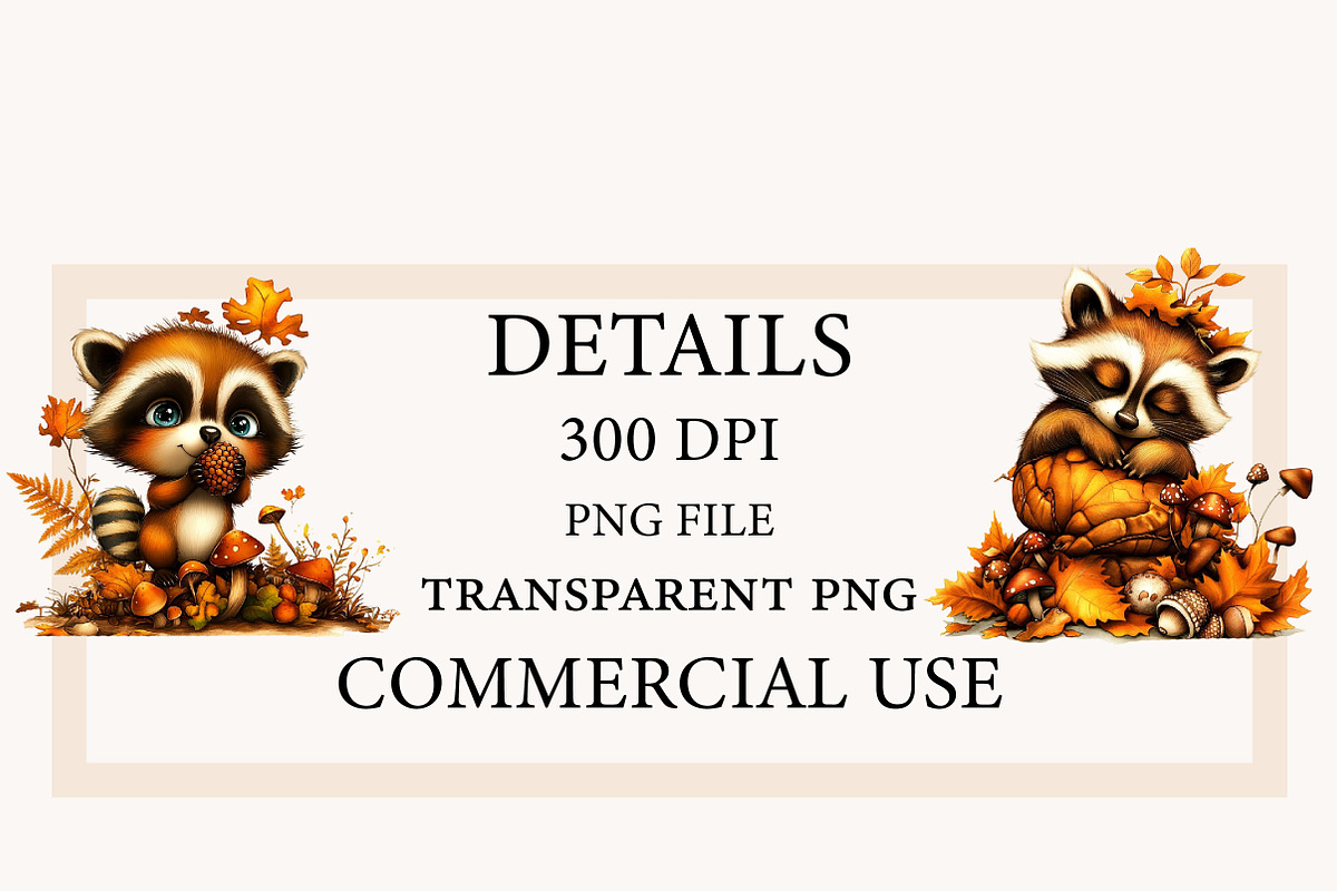 Whimsical Autumn Raccoon Clipart, a Seasonal Illustration by Designworld (Photo 4 of 8)