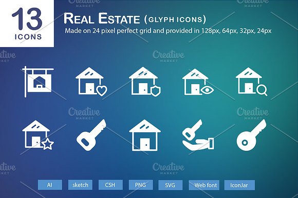 13 Real Estate Glyph Icons