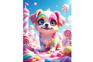 Whimsical Candy Dog, an Animal Illustration by Sharon Schwalbe