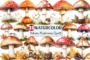 Autumn Mushroom Clipart, an Illustration by Rose Art