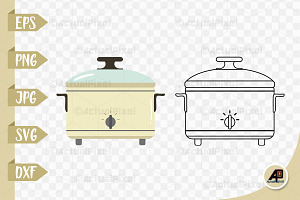 Crock Pot Outline With Clipart