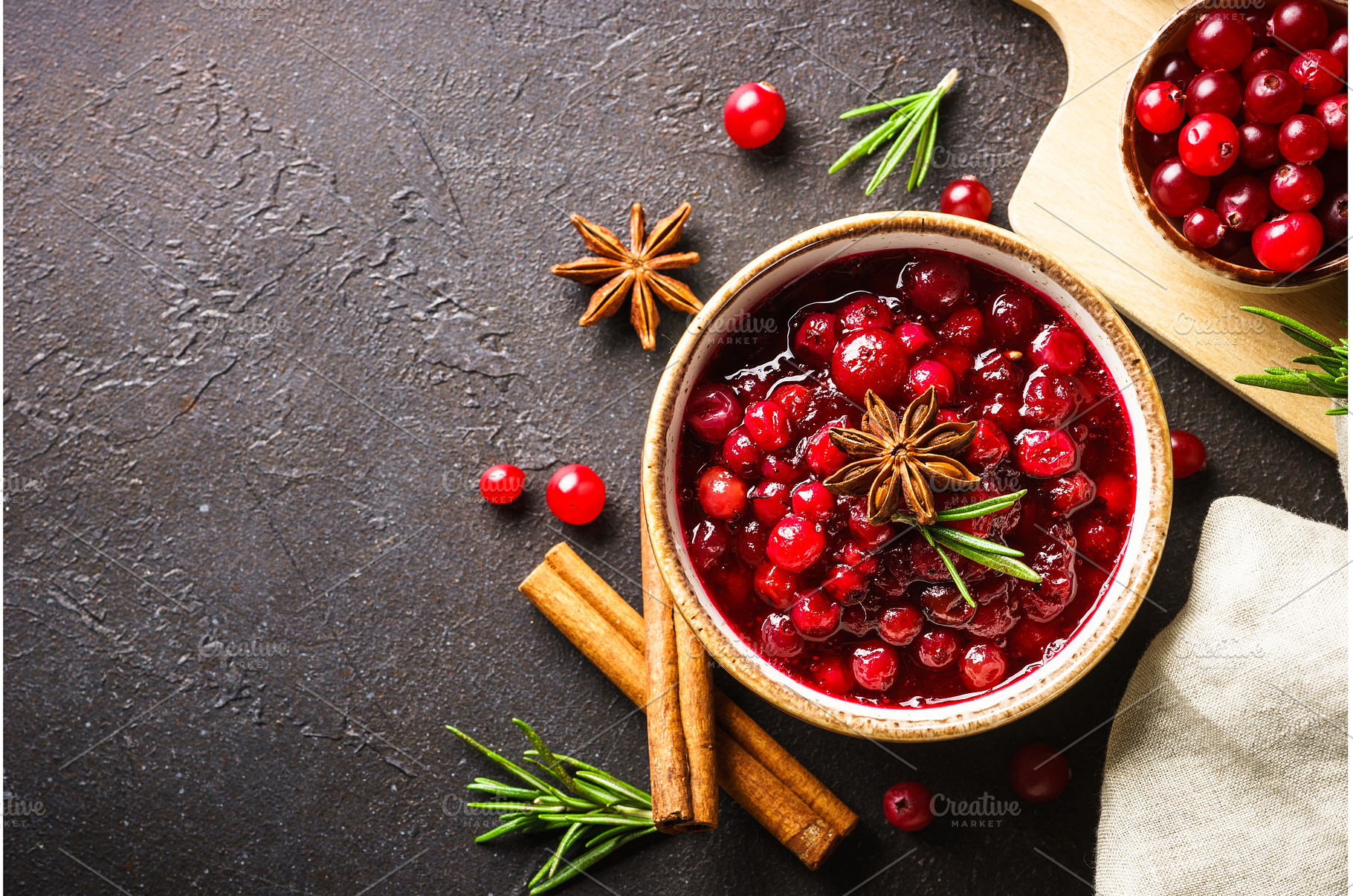 Cranberry sauce in a bowl top view., a Food & Drink Photo by Nadia-nb