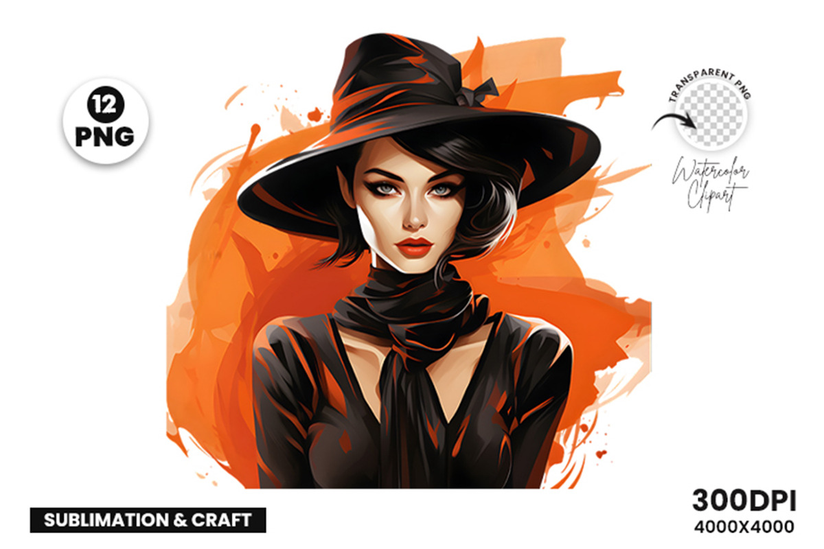 Halloween Retro Lady Clipart Bundle, a Seasonal Illustration by Creative Arslan (Photo 5 of 7)