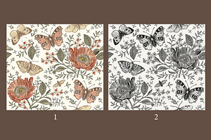 Seamless Butterflies Poppy Poppies