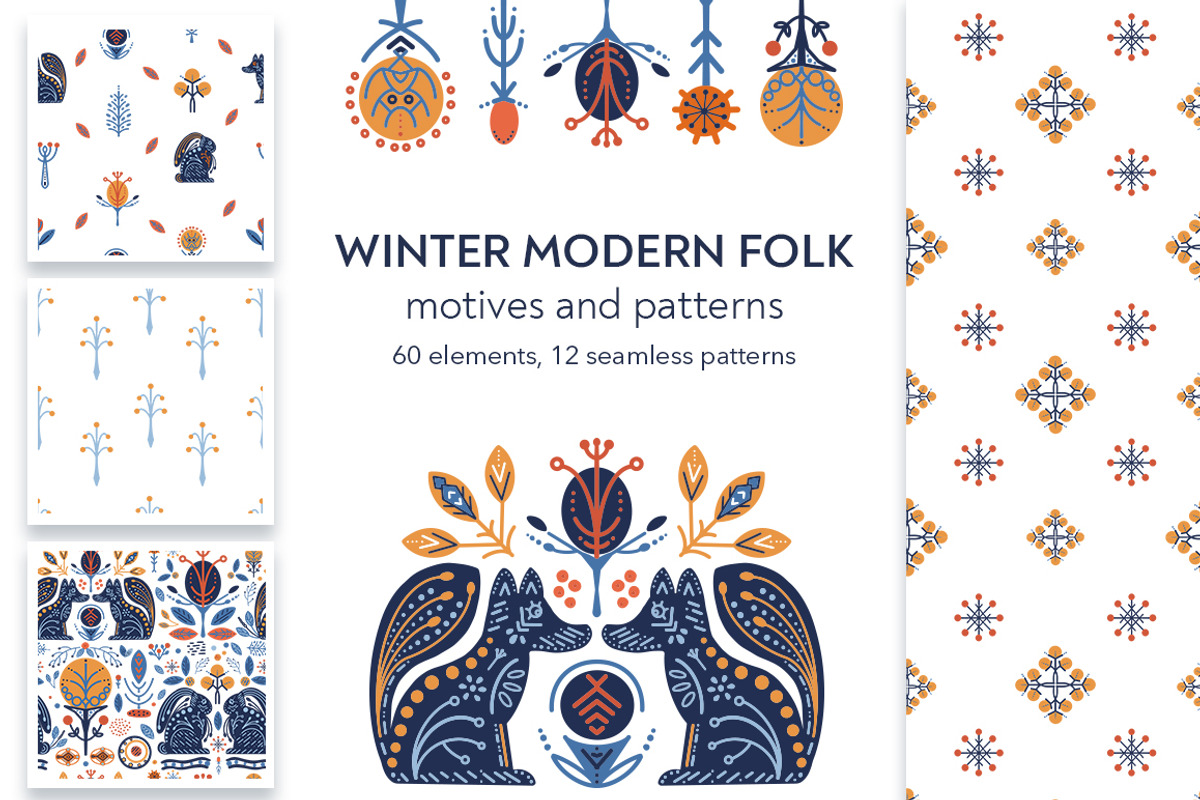 Winter modern folk. Scandi floral, a Pattern Graphic by KomannaArt (Photo 1 of 5)