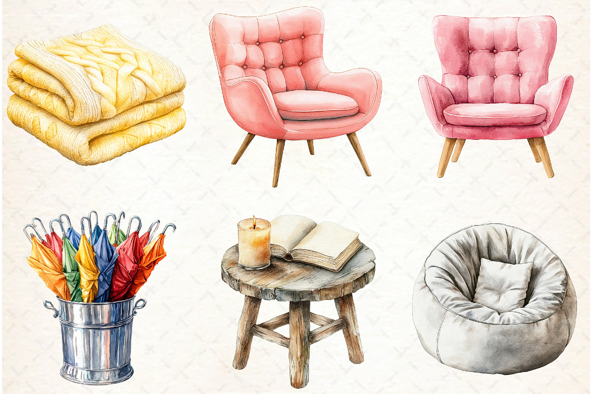 Cozy Home. Room Decor Watercolor Cli, an Illustration by Libby Wishes (Photo 6 of 7)